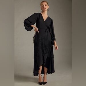 ANTHROPOLOGIE Hutch Fringe Wrap Maxi Dress XS